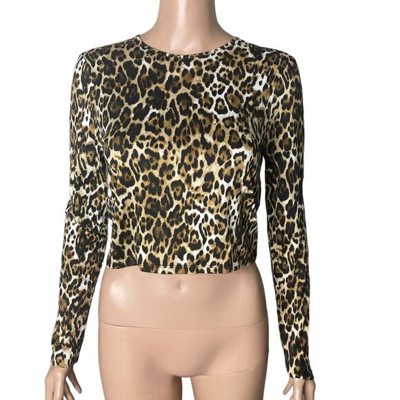 Wayf Crop Top Leopard Womens Medium Stretch Long Sleeve New - Picture 8 of 8